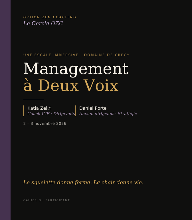 Couverture du cahier du participant, Management à Deux Voix